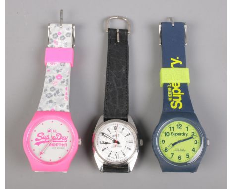 Three watches, to include an Oris manual wind 17 jewel shock proof example.  