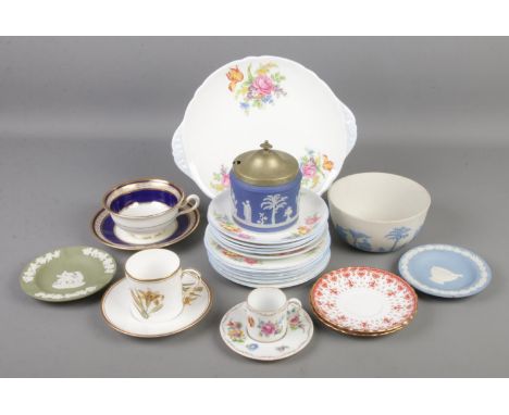 A collection of ceramics. Includes Shelley, Spode, Wedgwood, Royal Worcester Lily etc.  