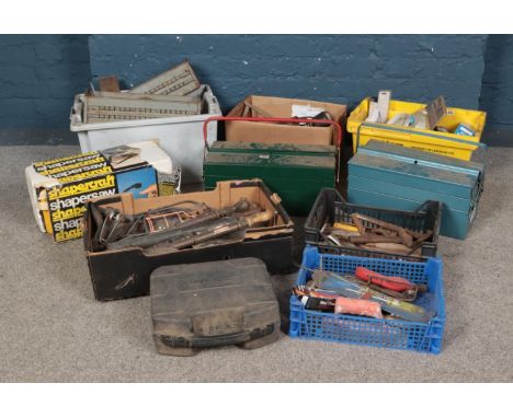 A large quantity of tools including electric sanders, jigsaw, drills, hammers screw drivers and more.  