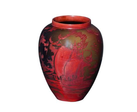 An early ovoid shape vessel decorated with a nautical scene of ships sailing. Signed Bernard Moore to underside.Dimensions: 5