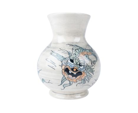 Rare Andrew Hull trial vase featuring grotesque fish in a surreal and imaginative design. This hand decorated ceramic piece s