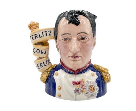 Fine china character jug of the former Emperor of French Republic. Blue and white uniform with a white painted medal on his c