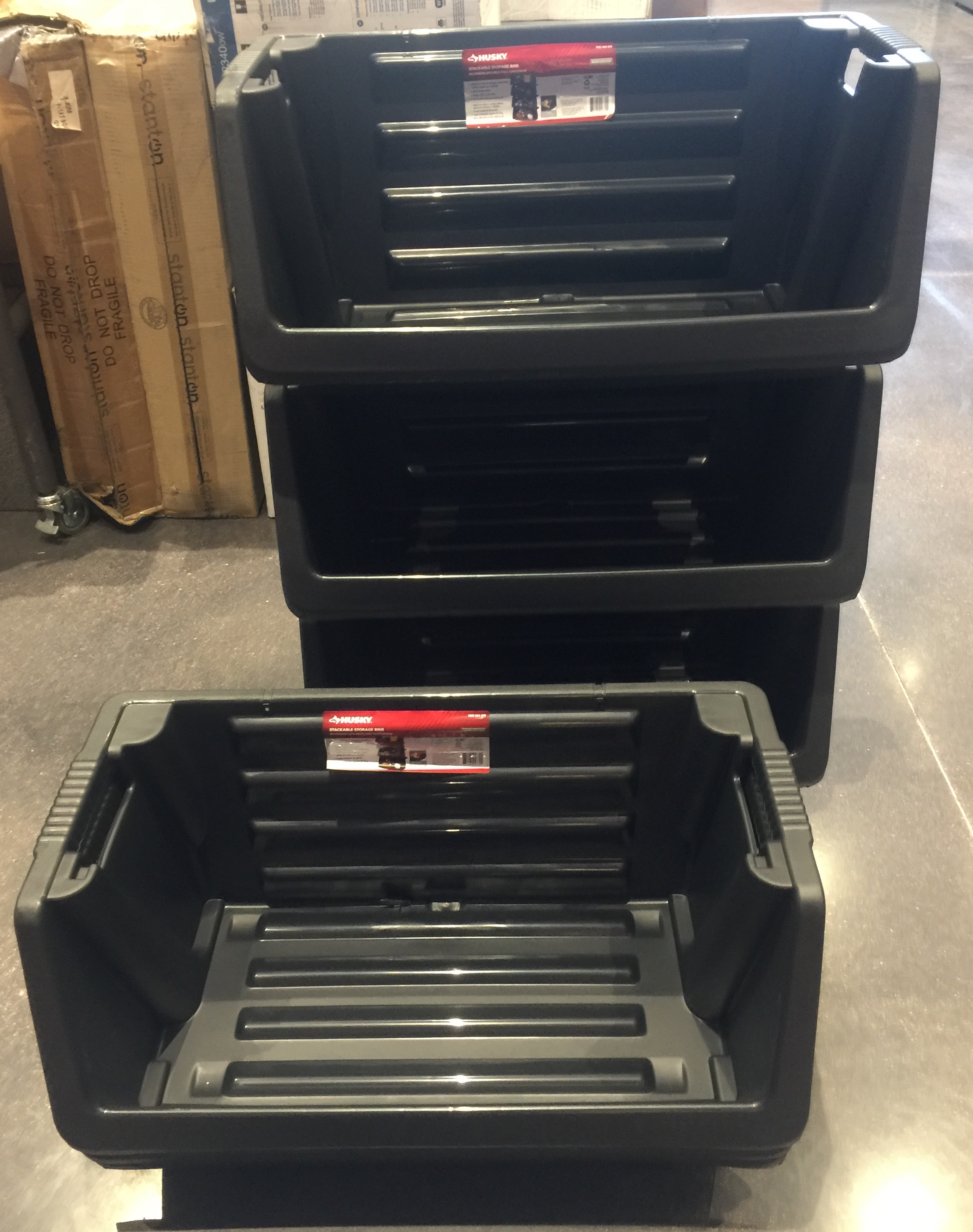 6 x HUSKY STACKABLE BINS NEW