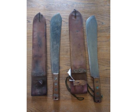 Two WWII British Army Issue machete and scabbards - general wear consistent with age and use