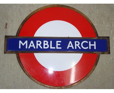 London Underground ENAMEL ROUNDEL SIGN from Marble Arch Station. This is one of the collectable small-size signs measuring 24