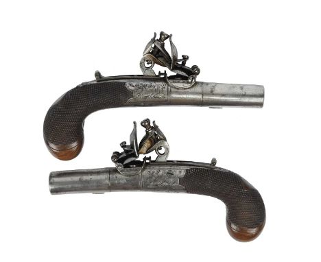 A good pair of English 40 bore flintlock pocket pistols signed D. EGG LONDON, turn-off barrels 2.5 in., private Birmingham vi