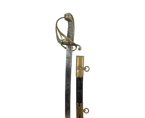 A British 1822 pattern infantry officer's sword, William IV, pipe-backed blade 32 in. and retaining traces of etched decorati