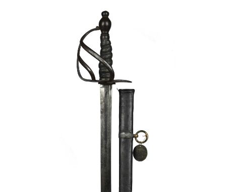 A British 1788 pattern heavy cavalry trooper's sword, fullered blade 36.5 in, stamped with a crowned '4'; iron three-bar hilt