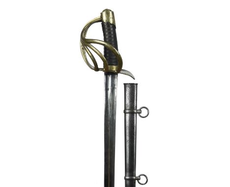 A French cuirassier trooper's sword, AN XIII, straight bi-fullered spear-point blade 37.25 in., manufacturing marks for Kling