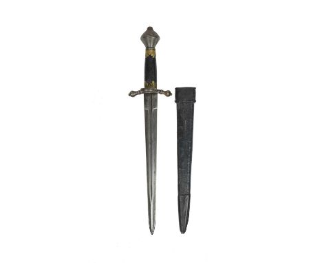 A parrying dagger, double-edged blade 10.75 in., cutler's mark of crossed swords within a shield, guard formed of two short b