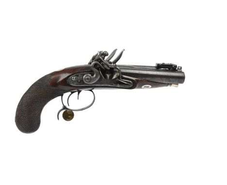 An English 19 bore double barrelled flintlock travelling pistol, by Hewson of London, round barrels 5 in., hollow top rib ins