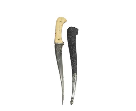 An Indo-Persian dagger (peshkabz), recurved T-section blade 9 in., the back and the forte chiselled with foliage and flower h