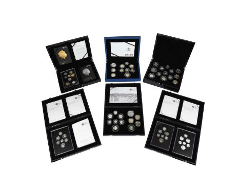 Elizabeth II, silver proof sets, vis.: Emblems of Britain (2 sets) and Shield of Arms, 2008, each set of 7 coins encapsulated