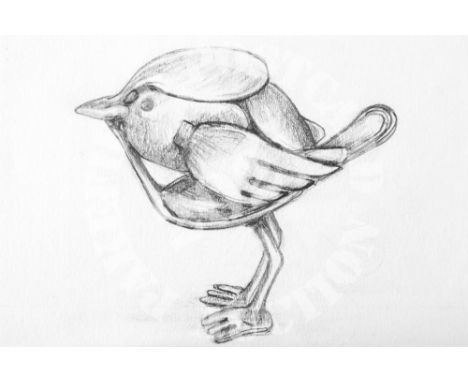 Cultery Robin Sculpture - Pencil. The image on my art postcard is the drawing of a little robin sculpture made of recycled cu