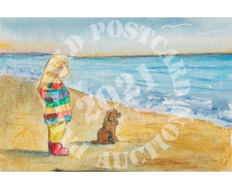 Sea Gazing - Watercolour, ink, acrylic. A pathway leads from a bright open space into a shadowy wood - or is it leading from 
