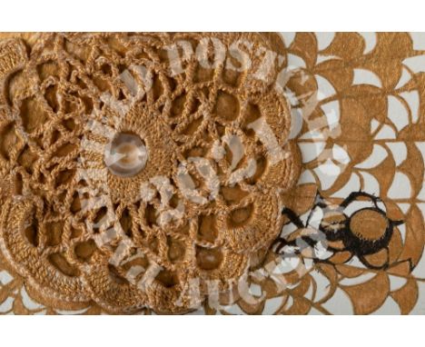 World Wide Web - Mixed Media, crochet, pen gouache + jewel. Creepy spider on the wall is what Covid felt like when we were fi