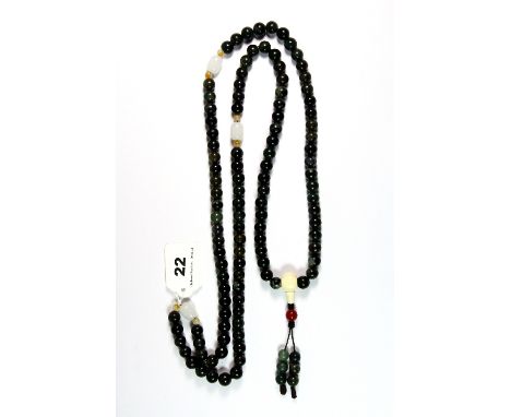 A strand of spinach jade / hardstone Buddhist prayer beads