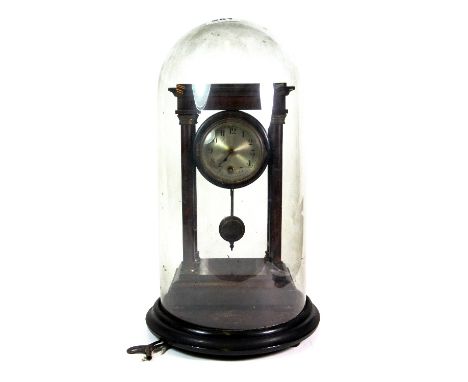 A 19th century column mantle clock under glass dome H 39cm (overall)