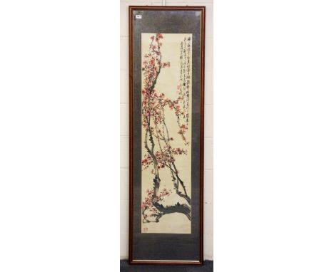 Wu Chang Shuo 1844-1927, Framed Chinese scroll painting on paper mounted with silk (51cm x 176cm)