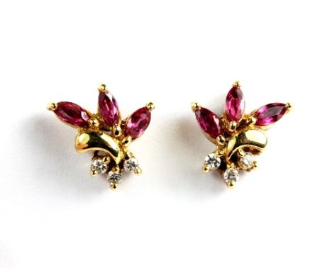 A pair of 18ct gold ruby and diamond earrings