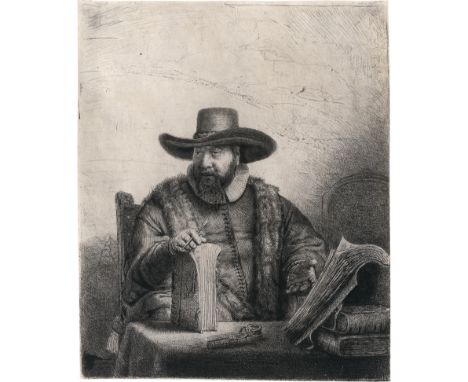 Rembrandt Harmensz. van Rijn -- Bildnis des Mennonitenpredigers Cornelis Claez Anslo. Radierung und Kaltnadel auf Japan. 18,5
