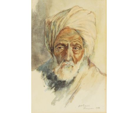 Early 20th century school
Watercolour drawing
"Rangoon 1928", portrait of Eastern looking old man wearing turban, signed indi