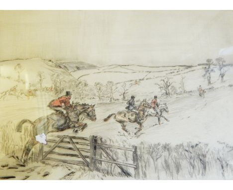 Tom Carr (1909-1999)
Pair of soft ground limited edition etchings of hunting scenes entitled in pencil on the mount - "The Bo