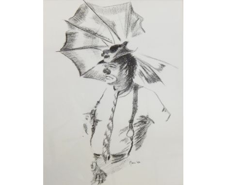 Margaret Murray 
Three prints
Mime artist, clown under an umbrella and three entertainers, signed and dated, each 10cm x 19cm