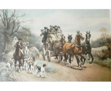 Two late 19th Century hand coloured prints of coaching and hunting scenes - "Hounds First" and "Hold Hard"