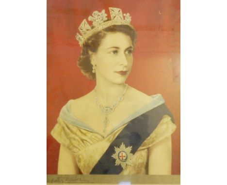 Vernon Ward 
Print 
"Highland Spring", 42cm x 54cm together with 
Portrait of the Queen, signed in the margin "Dorothy Wildin