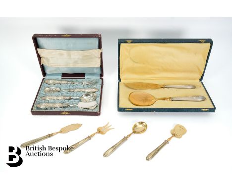 French silver gilt dessert servers, Minerva head hallmark, mm LJ, approx 227 gms. This lot includes another French silver gil