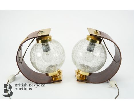 Pair of Italian 1960's rosewood-effect and glass globe table lamps, approx 19 cms h.
