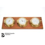 Oak Plaque Mounted with Barometer, Clock and Thermometer