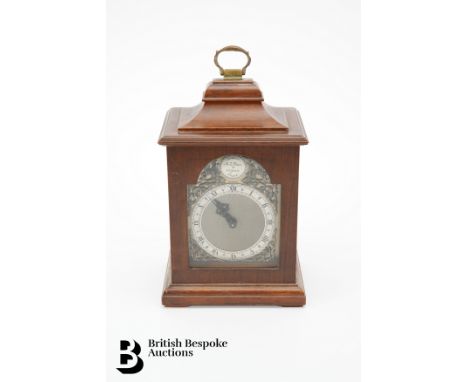 An oak cased Tempus Fugit Rotherham miniature bracket clock, with a steel face with brass spandrels, movement nr 15051, prese
