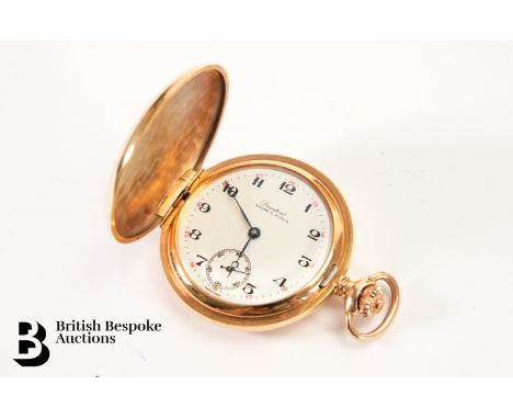 An Ancre President gold plated pocket watch, having a 35mm white enamel face with Arabic dial , with red markers, with attrac
