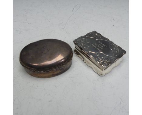 A late Victorian silver Snuff Box, by Joseph Gloster, hallmarked Birmingham 1900, of shaped rectangular form with foliate dec