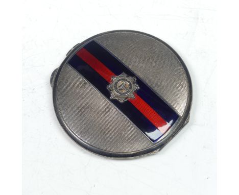 Lincolnshire Regiment; A George VI silver Powder Compact, by&nbsp;John William Barrett, hallmarked Birmingham, 1950, of circu