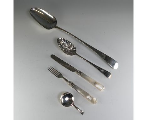 A George III silver Table Spoon, hallmarked London, 1799, with later berry decoration, 21.5cm long, together with a George II