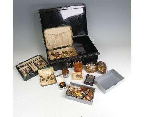 A quantity of Costume Jewellery, including cultured and faux pearls, gold plated and other cufflinks, brooches, an antique go