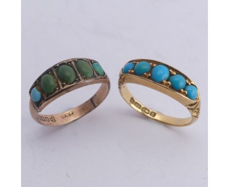 A late Victorian graduated five stone turquoise Ring, all mounted in 18ct yellow gold, Size L, 4.2g, together with another mo