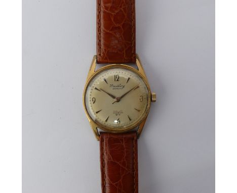 A vintage Breitling Geneve gold plated Wristwatch,&nbsp;the silvered dial with gilt baton markers and Arabic quarter numerals