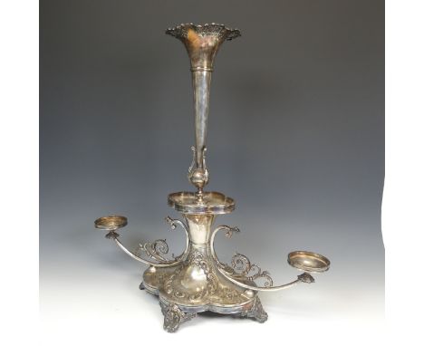 An Edwardian silver plated Epergne / Centrepiece,&nbsp;by Mappin &amp; Webb, the base with presentation inscription dated 190