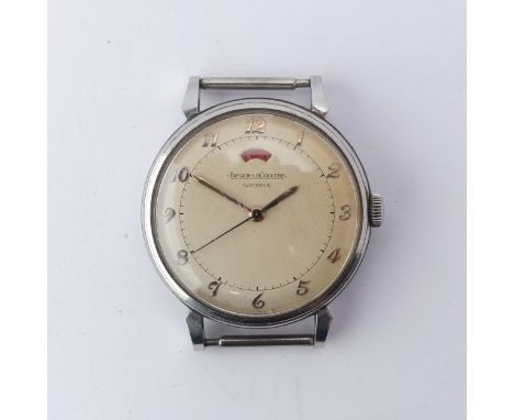 A vintage Jaeger-LeCoultre stainless steel automatic Wristwatch, the 'bumper' movement with power reserve indicator, circa 19