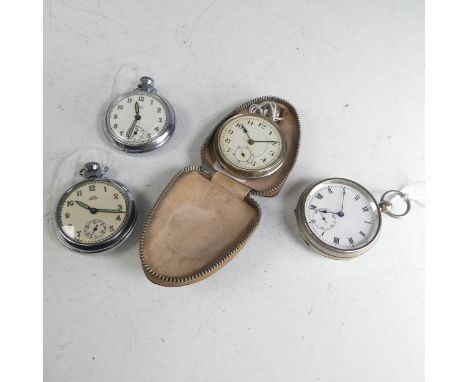 Two vintage Smiths Empire Pocket Watches, with luminous hands and Arabic numerals, together with two other vintage base metal