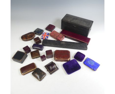 A quantity of antique and vintage leather and velvet fitted Jewellery Cases, including Garrard's, Catchpole &amp; Williams, a