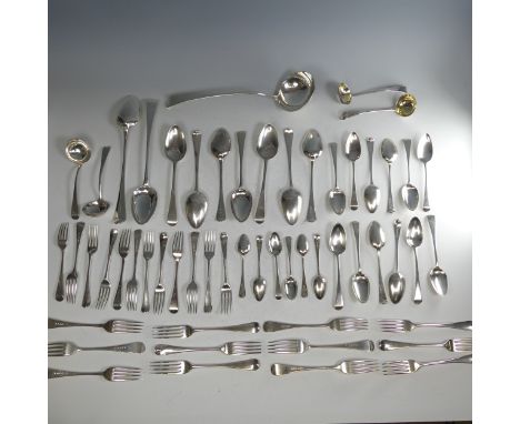 A matched part canteen of George III silver Flatware, all Old English pattern, by&nbsp;George Smith&nbsp;(III) &amp; William 