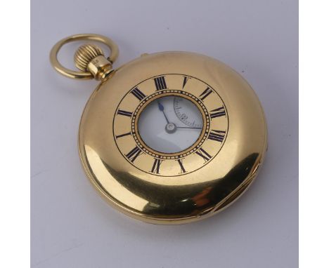 A Victorian 18ct gold half hunter Pocket Watch, the white enamel dial signed for John Bennett, London, with black Roman Numer