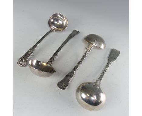 A William IV silver Sauce Ladle, by William Eaton, hallmarked London 1835, King's pattern, 18.2cm long, together with three o