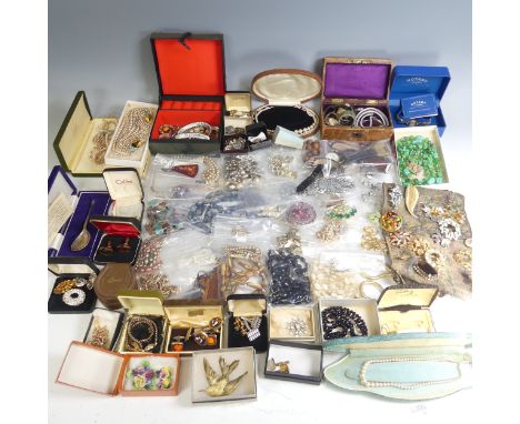 A quantity of Costume Jewellery, including bead necklaces, cultured and faux pearls, 1960's/70's gilt metal chains and neckla