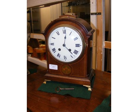 An Edwardian inlaid mahogany mantel clock - 32cm high